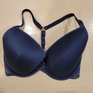 THIRDLOVE CLASSIC LACE RACERBACK BRA 34G FRONT CLASP CLOSE BLUE WITH LACE BACK